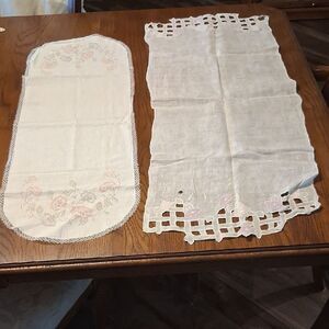 Vintage Bundle Of 2 Linen & Lace Table Runners
